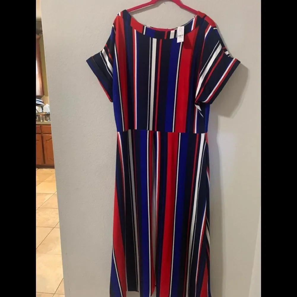 New York & Company Multi-colored High-Low Striped Stretch Duster Top XXL - Picture 3 of 10